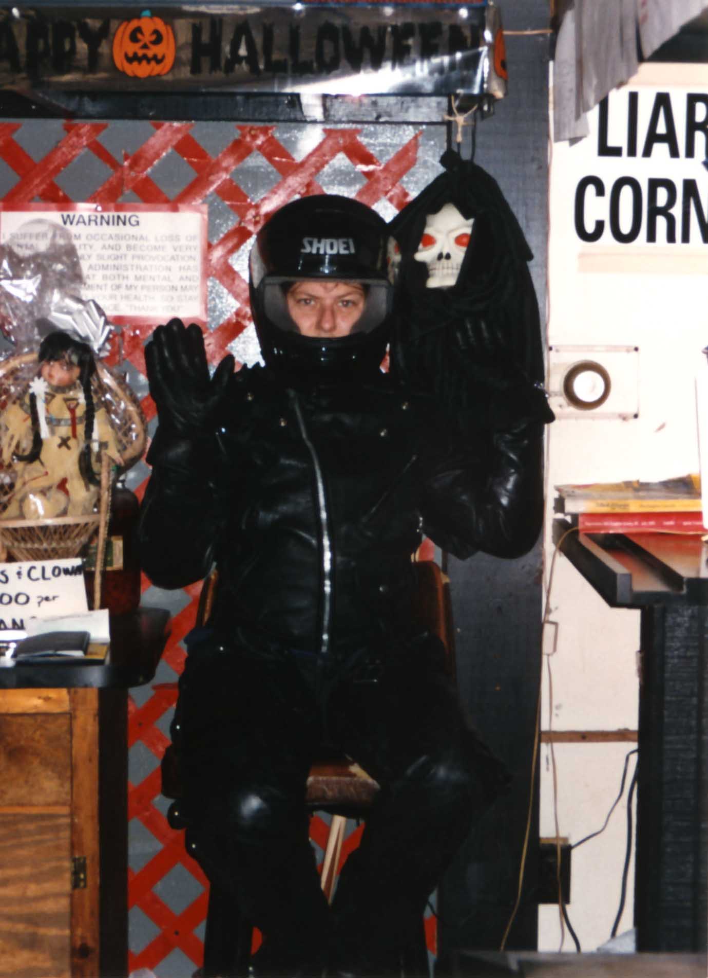 mel in motorcycle gear